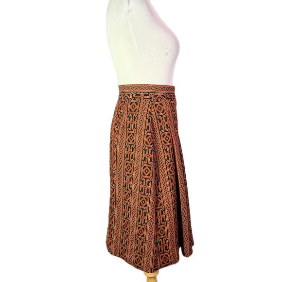 Act III 27" Waist Dacron Polyester Skirt Pleated Button-Front Burnt Orange Black - Picture 6 of 8